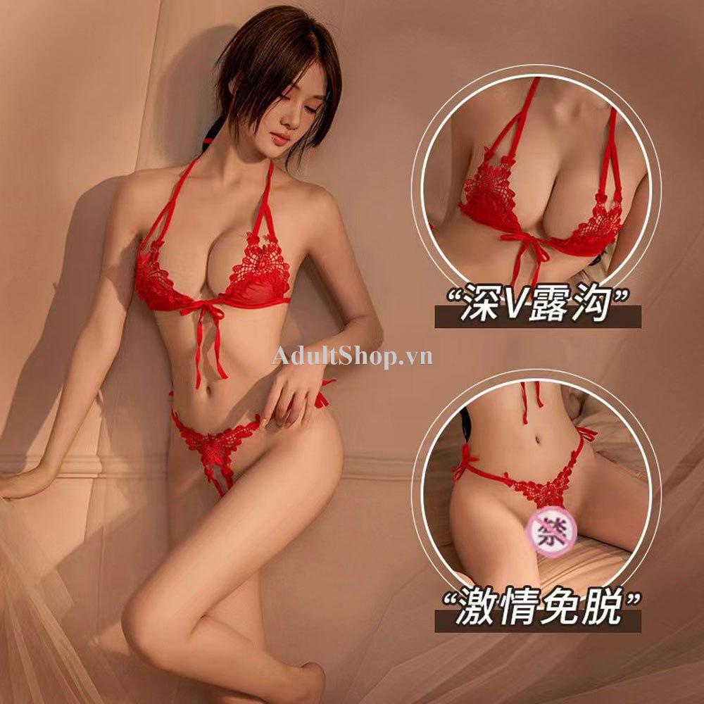 Thời Trang Nữ Ren Thêu Modna + Vớ Da  - Đỏ